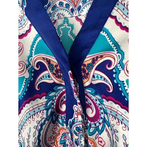 Chicos Boho Peasant Blouse Top Chicos 2/L/12 Paisley Chic Cap Sleeve Side Cinch - Picture 9 of 10